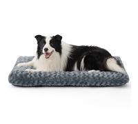Bedsure Large Dog Bed Washable -101x65x8cm Swirled Plush Dog Mat Gentle Support, Brushed Dogs Crate Mattress with Non-Slip Bottom, Fluffy Pet Cushion for Large Dogs, Grey