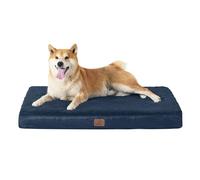 Bedsure Large Dog Bed Washable - Orthopedic Dog Mattress Mat for Dog Crate with Removable Plush Sherpa Cover, Navy, 91x69x7.6cm