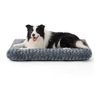 Bedsure Large Dog Bed Washable - Swirled Plush Dog Mat Gentle Support, Brushed Dogs Crate Mattress with Non-Slip Bottom, Fluffy Pet Cushion for Large Dogs, Grey,104x69x8cm