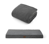 Bedsure Large Dog Blanket and Dog Bed Bundle, 120x100cm Washable Fluffy Fleece Blanket & 91x69x7.6cm Orthopedic Crate Mat w/Removable Plush Sherpa Cover, Calming Set for Large Dogs/Cats, Grey