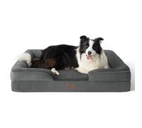 Bedsure Large Dog Sofa Bed - Washable Orthopedic Dog Beds and Couch with Removable Flannel Zipper Cover, Dark Grey, 89x63x16cm
