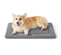 Bedsure Medium Dog Bed Mat - Washable Fleece Foam Dog Bed Reversible Pet Mat, Medium Dog Crate Mattress for Puppy and Cat, 74x53cm, Light Grey