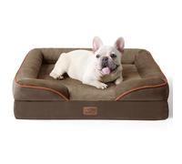 Bedsure Medium Dog Sofa Bed - Washable Orthopedic Dog Beds and Couch with Removable Flannel Zipper Cover, Brown, 71x58x16cm