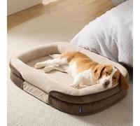 Bedsure Orthopedic Dog Bed Large, Oval Bolster Pet Bed, 89x64x18cm, Brown | 360° Support Neck Dog Sofa for Senior Dogs, Waterproof Washable Cover, Non-Slip Base, Ultra-Soft Fleece Couch with Sides