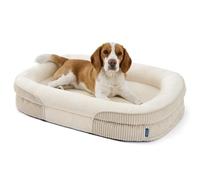 Bedsure Orthopedic Dog Bed Large, Oval Bolster Pet Bed, 89x64x18cm, Cream