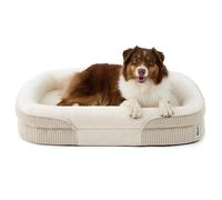 Bedsure Orthopedic Dog Bed Large, Oval Bolster Pet Bed, 97x71x18cm, Cream