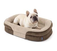 Bedsure Orthopedic Dog Bed Medium, Oval Bolster Pet Bed, 76x51x16.5cm,Brown