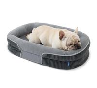 Bedsure Orthopedic Dog Bed Medium, Oval Bolster Pet Bed, 76x51x16.5cm, Grey