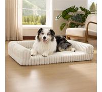 Bedsure Orthopedic Dog Beds Large - 106x76x18cm Memory Foam Dog Sofa | Waterproof Egg-Crate Foam Pet Couch Sofa with Sides, Washable Removable Corduroy Cover and Non-Slip Bottom, cream