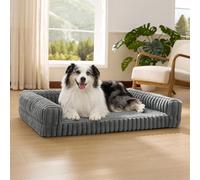 Bedsure Orthopedic Dog Beds Large - 106x76x18cm Waterproof Memory Foam Dog Sofa with Sides, Non-Slip Bottom and Egg-Crate Foam Large Pet Couch Sofa with Washable Removable Corduroy Cover, grey