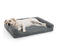 Bedsure Orthopedic Dog Beds Large - 114x81x17.5cm Waterproof Memory Foam Dog Sofa with Sides, Non-Slip Bottom and Egg-Crate Foam Large Pet Couch Sofa with Washable Removable Corduroy Cover, grey