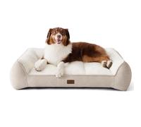 Bedsure Orthopedic Dog Beds Large - 89x63cm Extra Thick Supportive Large Dogs Sofa with Waterproof Washable Cover, Pet Bed Sofa with Soft Plush Sherpa and Nonskid Bottom, Cream