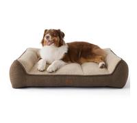 Bedsure Orthopedic Dog Beds Large - 89x63cm Extra Thick Supportive Large Dogs Sofa with Waterproof Washable Cover, Pet Bed Sofa with Soft Plush Sherpa and Nonskid Bottom, Brown