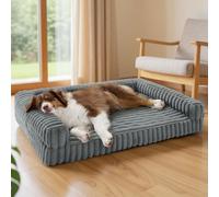 Bedsure Orthopedic Dog Beds Large - 89x64x18cm Waterproof Memory Foam Dog Sofa with Sides, Non-Slip Bottom and Egg-Crate Foam Large Pet Couch Sofa with Washable Removable Corduroy Cover, grey