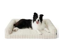 Bedsure Orthopedic Dog Beds Large - 89x64x18cm Waterproof Memory Foam Dog Sofa with Sides, Non-Slip Bottom and Egg-Crate Foam Large Pet Couch Sofa with Washable Removable Corduroy Cover, cream