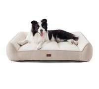 Bedsure Orthopedic Dog Beds Large - 96x71cm Extra Thick Supportive Large Dogs Sofa with Waterproof Washable Cover, L Plus Pet Bed Sofa with Soft Plush Sherpa and Nonskid Bottom, Cream