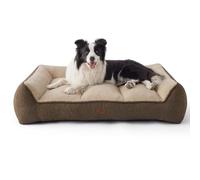 Bedsure Orthopedic Dog Beds Large - 96x71cm Extra Thick Supportive Large Dogs Sofa with Waterproof Washable Cover, L Plus Pet Bed Sofa with Soft Plush Sherpa and Nonskid Bottom, Brown