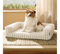 Bedsure Orthopedic Dog Beds Medium - 76x51x16.5cm Waterproof Memory Foam Dog Sofa with Sides, Non-Slip Bottom and Egg-Crate Foam Pet Couch Sofa with Washable Removable Corduroy Cover, cream