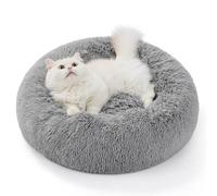 Bedsure Plush Round Cat Bed - 50x50x13cm Washable Cat Beds for Indoor Cats Small Dogs, Fluffy Calming Anti Anxiety Kitten Puppy Bed, Light Grey