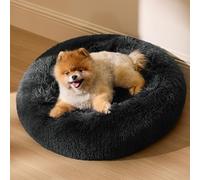Bedsure Plush Round Cat Bed - 60x60x14cm Washable Large Cat Beds for Indoor Cats, Fluffy Calming Anti Anxiety Dog Bed for Small Pets Dogs Puppy, Dark Grey
