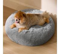Bedsure Plush Round Cat Bed - 60x60x14cm Washable Large Cat Beds for Indoor Cats, Fluffy Calming Anti Anxiety Dog Bed for Small Pets Dogs Puppy, Light Grey