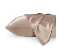 Bedsure Satin Pillowcase for Hair - Similar to Silk Pillowcase, Cooling Pillow Cases 2 Pack with Envelope Closure, Gifts for Women, Queen & Standard Size 50x75 cm, Dark Beige