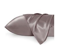 Bedsure Satin Pillowcase for Hair - Similar to Silk Pillowcase, Cooling Pillow Cases 2 Pack with Envelope Closure, Gifts for Women, Queen & Standard Size 50x75 cm, Camel Brown