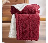 Bedsure Sherpa Fleece Throw Blanket - Super Soft, Cozy & Warm Jacquard Sofa Throw, Ideal for Bed & Couch, Double/Twin, Red, 150x200cm