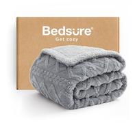 Bedsure Sherpa Fleece Throw Blanket - Super Soft, Cozy & Warm Jacquard Sofa Throw, Ideal for Bed & Couch, Double/Twin, Grey, 150x200cm