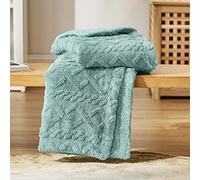 Bedsure Sherpa Fleece Throw Blanket - Super Soft, Cozy & Warm Jacquard Sofa Throw, Ideal for Bed & Couch, Single, Light Green, 130x150cm