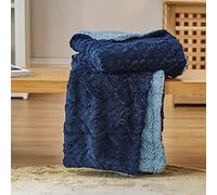Bedsure Sherpa Fleece Throw Blanket - Super Soft, Cozy & Warm Jacquard Sofa Throw, Ideal for Bed & Couch, Single, Navy Blue, 130x150cm