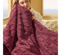 Bedsure Sherpa Fleece Throw Blanket - Super Soft, Cozy & Warm Jacquard Sofa Throw, Ideal for Bed & Couch, Single, Red, 130x150cm