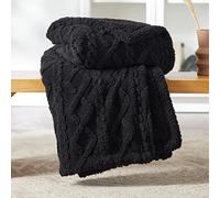 Bedsure Sherpa Fleece Throw Blanket - Super Soft, Cozy & Warm Jacquard Sofa Throw,Ideal for Bed & Couch, Single, Black, 130x150cm