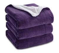 Bedsure Sherpa Fleece Throw Blanket - Thick and Warm, Fluffy Microfiber & Solid Soft Blankets for Bed and Couch Queen Size, Purple, 220x240cm