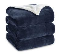 Bedsure Sherpa Fleece Throw Blanket - Thick and Warm, Fluffy Microfiber Solid & Soft Blankets for Bed and Couch King Size, Navy, 230x270cm