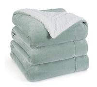 Bedsure Sherpa Fleece Throw Blanket - Thick and Warm, Fluffy Microfiber & Solid Soft Blankets for Bed and Couch Queen Size, Jadeite, 220x240cm