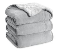 Bedsure Sherpa Fleece Throw Blanket - Thick and Warm, Fluffy Microfiber & Solid Soft Blankets for Bed and Couch Queen Size, Light Grey, 220x240cm