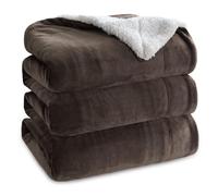 Bedsure Sherpa Fleece Throw Blanket - Thick and Warm, Fluffy Microfiber & Solid Soft Blankets for Bed and Couch Queen Size Coverlet Sets, Brown, 220x240cm