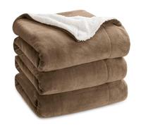 Bedsure Sherpa Fleece Throw Blanket - Thick and Warm, Fluffy Microfiber & Solid Soft Blankets for Bed and Couch Queen Size, Camel, 220x240cm
