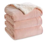 Bedsure Sherpa Fleece Throw Blanket - Thick and Warm, Fluffy Microfiber & Solid Soft Blankets for Bed and Couch Queen Size, Peach Blush, 220x240cm