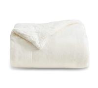 Bedsure Sherpa Fleece Throw Blanket - Thick and Warm, Fluffy Microfiber & Solid Soft Blankets for Bed and Couch Throw/Single Size, Milky White, 130x150cm