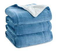 Bedsure Sherpa Fleece Throw Blanket - Thick and Warm, Fluffy Microfiber Solid & Soft Blankets for Bed and Couch King Size, Washed Blue, 230x270cm