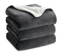 Bedsure Sherpa Fleece Throw Blanket - Thick and Warm, Fluffy Microfiber Solid & Soft Blankets for Bed and Couch King Size, Dark Grey, 230x270cm