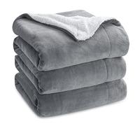 Bedsure Sherpa Fleece Throw Blanket - Thick and Warm, Fluffy Microfiber Solid & Soft Blankets for Bed and Couch King Size, Silver Grey, 230x270cm
