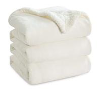Bedsure Sherpa Fleece Throw Blanket - Thick and Warm, Fluffy Microfiber & Solid Soft Blankets for Bed and Couch Queen Size, Milky White, 220x240cm