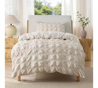 Bedsure Single Duvet Cover Set - Seersucker Bedding, Beige, 135x200 cm | Soft Breathable Puckering Textured Bedding Set with Zipper Closure and 2 Pillowcases for All Seasons