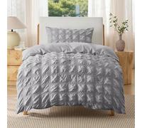 Bedsure Single Duvet Cover Set - Seersucker Bedding, Grey, 135x200 cm | Soft Breathable Puckering Textured Bedding Set with Zipper Closure and 2 Pillowcases for All Seasons