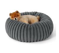 Bedsure Small Dog Bed Washable - 58.5x58.5x18 cm Fluffy Cat Donut Bed with Corduroy Fleece & Anti Slip Bottom, Large Cat Pet Bed with Removable Cover, Dark Grey
