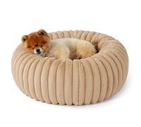 Bedsure Small Dog Bed Washable - 58.5x58.5x18 cm Fluffy Cat Donut Bed with Corduroy Fleece & Anti Slip Bottom, Large Cat Pet Bed with Removable Cover, Camel