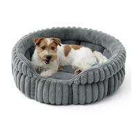 Bedsure Small Round Dog Bed Washable - 66x66cm Corduroy Fleece Large Round Cat Bed, Large Kitten Puppy Bed for Indoor Cats with Non-Slip Bottom and Removable Reversible Cushion, Grey
